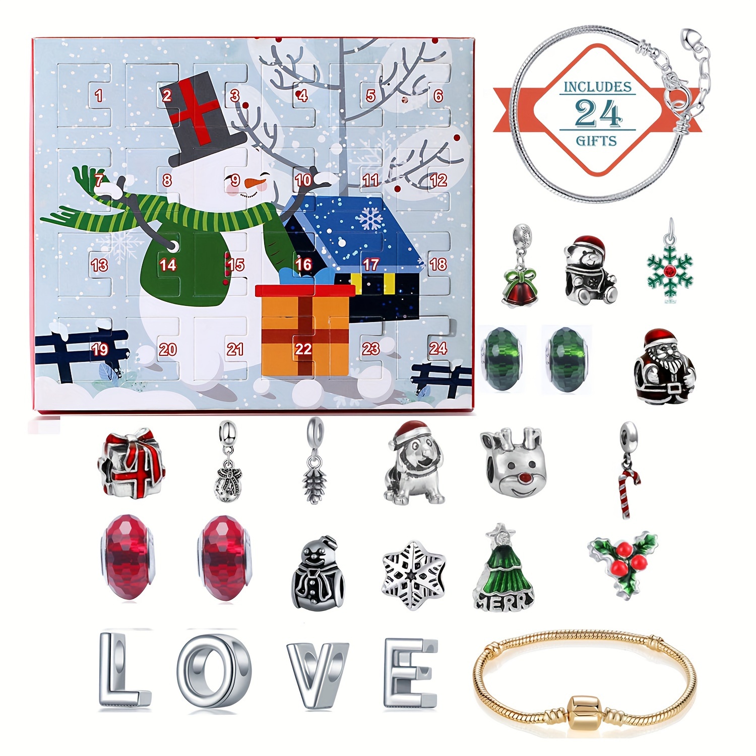 Advent Calendar Gift - Snowman Christmas Advent Calendar Bracelet Set