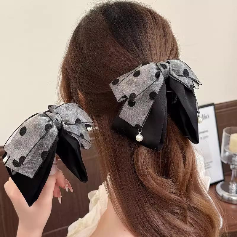 Elegant Gray Polka Dot Bow Hai – Ribbon Bow Gift Bewertung und Preis