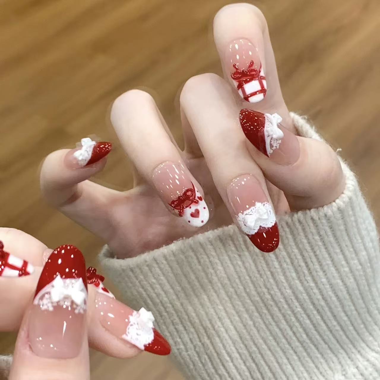 10pcs Handmade Press on Nails  – Christmas Throw Blanket Bewertung und Preis