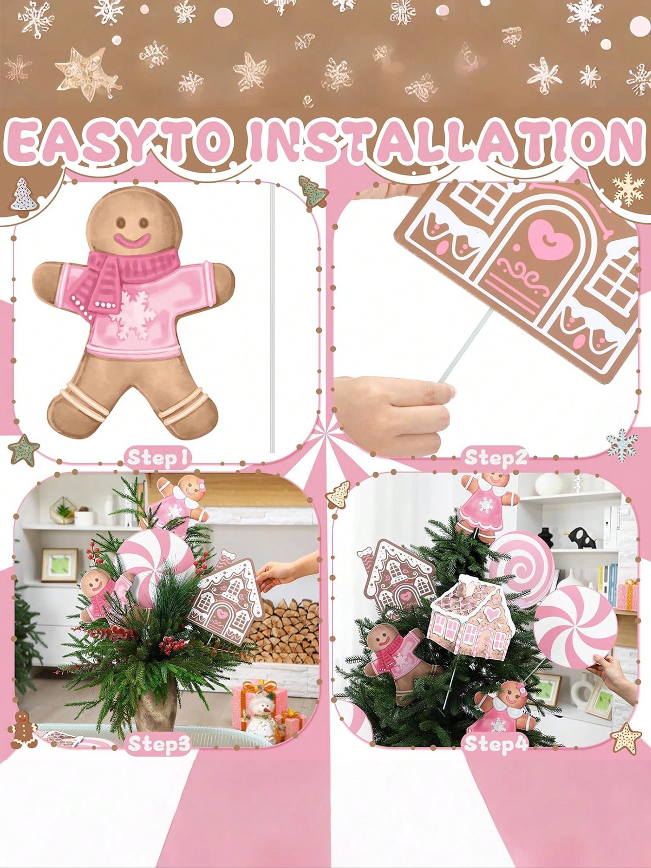 2/6Pcs Large Pink Candy Ginger – Star Tree Topper Bewertung und Preis